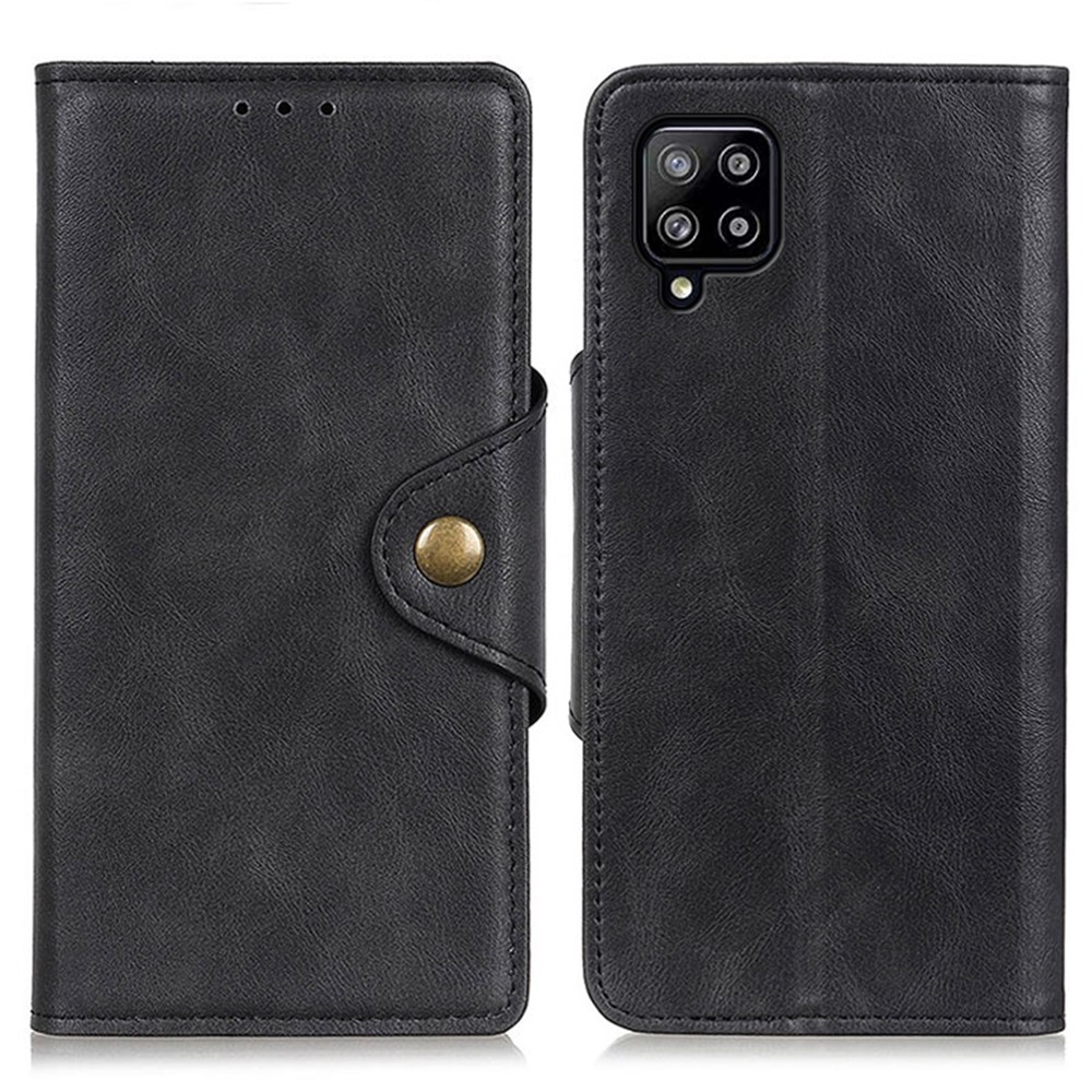 Wallet Design PU Leather Stand Case with Magnetic Closure Brass Buckle for Samsung Galaxy A22 4G (EU Version) - Black-1