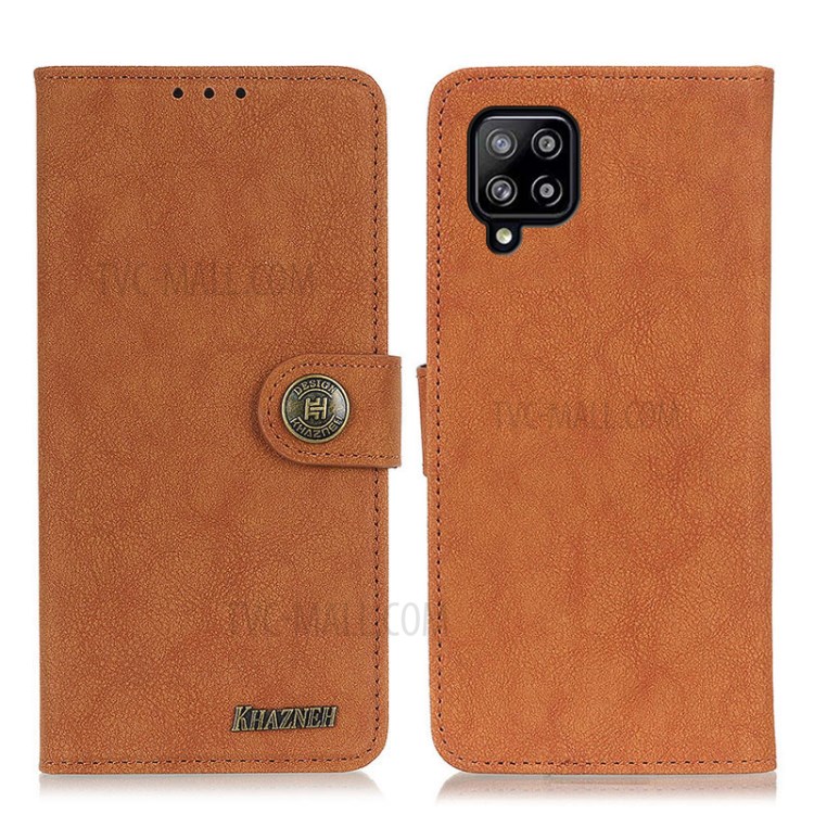 KHAZHEN Full Protection Retro Style Split Leather Phone Case Wallet Cover for Samsung Galaxy A22 4G (EU Version) - Brown-1