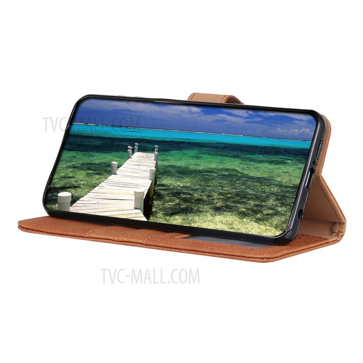 KHAZHEN Full Protection Retro Style Split Leather Phone Case Wallet Cover for Samsung Galaxy A22 4G (EU Version) - Brown-2