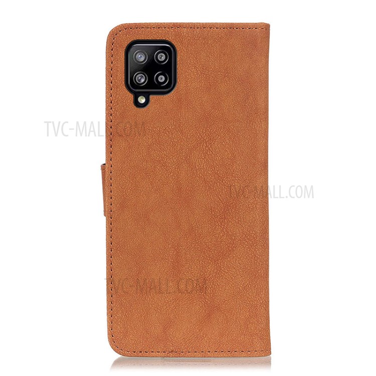KHAZHEN Full Protection Retro Style Split Leather Phone Case Wallet Cover for Samsung Galaxy A22 4G (EU Version) - Brown-4