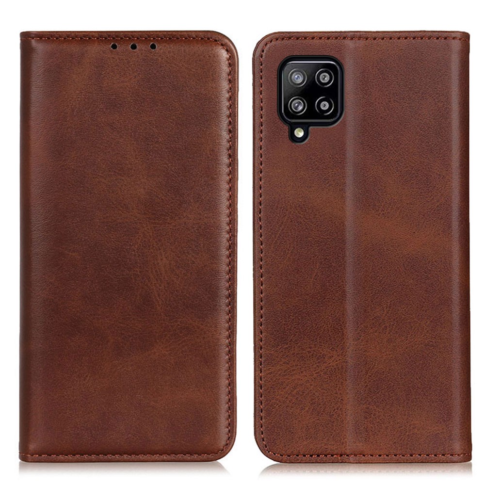Magnetic Closure Split Leather Wallet Stand Phone Case for Samsung Galaxy A22 4G (EU Version) - Coffee-1