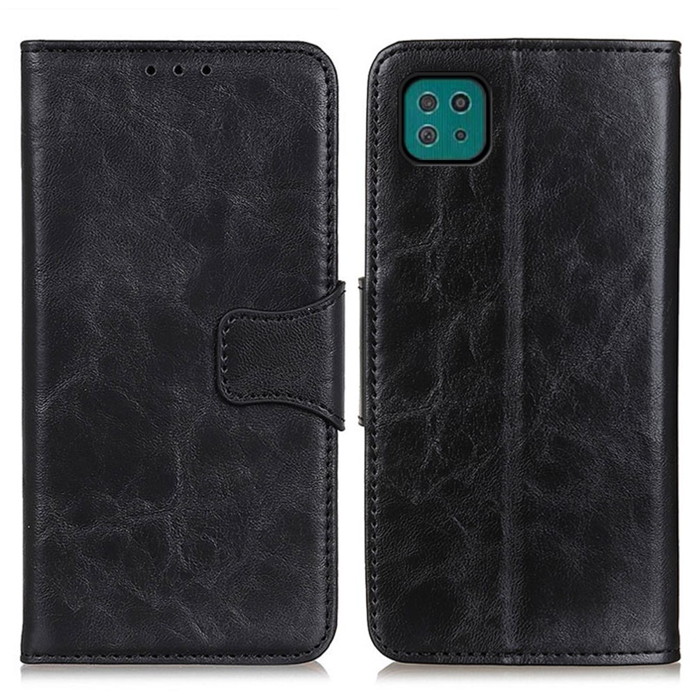 Wallet Stand Crazy Horse Texture Split Leather Phone Case Shell for Samsung Galaxy A22 5G (EU Version) - Black-1