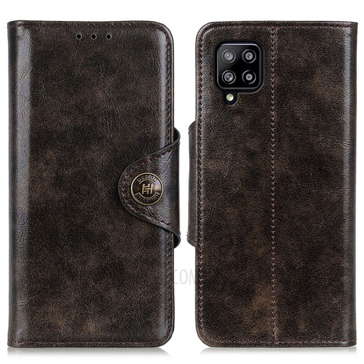 Magnetic Clasp Leather Case Wallet Stand Phone Cover Shell for Samsung Galaxy A22 4G (EU Version) - Coffee-1