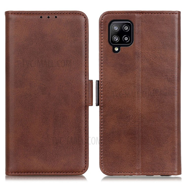 PU Leather Magnetic Double Clasp Wallet Stand Cellphone Shell Case for Samsung Galaxy A22 4G (EU Version) - Coffee-1