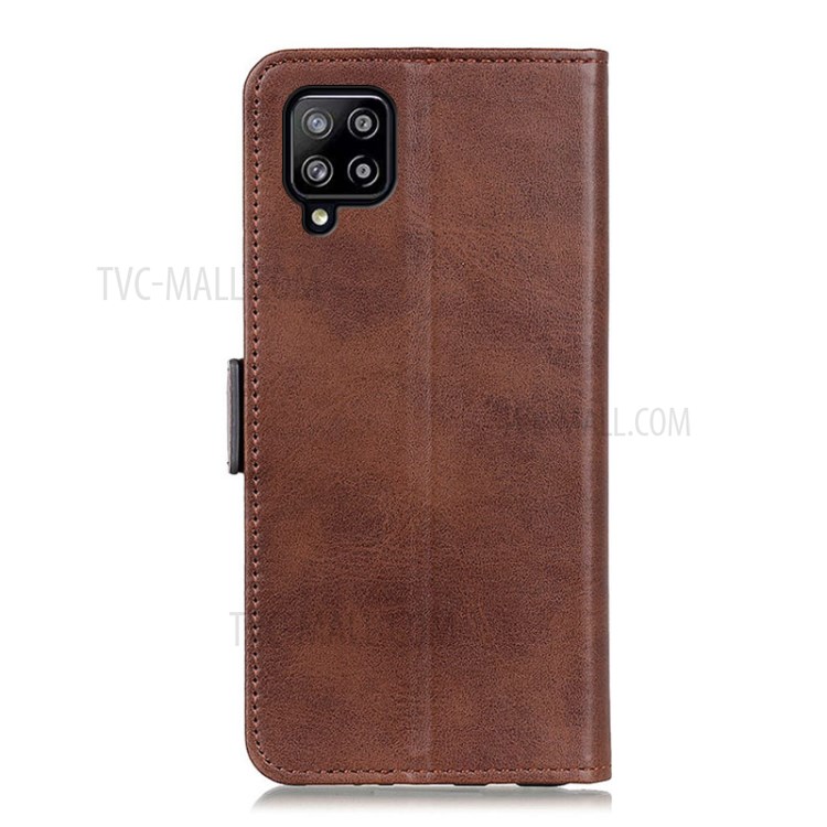 PU Leather Magnetic Double Clasp Wallet Stand Cellphone Shell Case for Samsung Galaxy A22 4G (EU Version) - Coffee-2