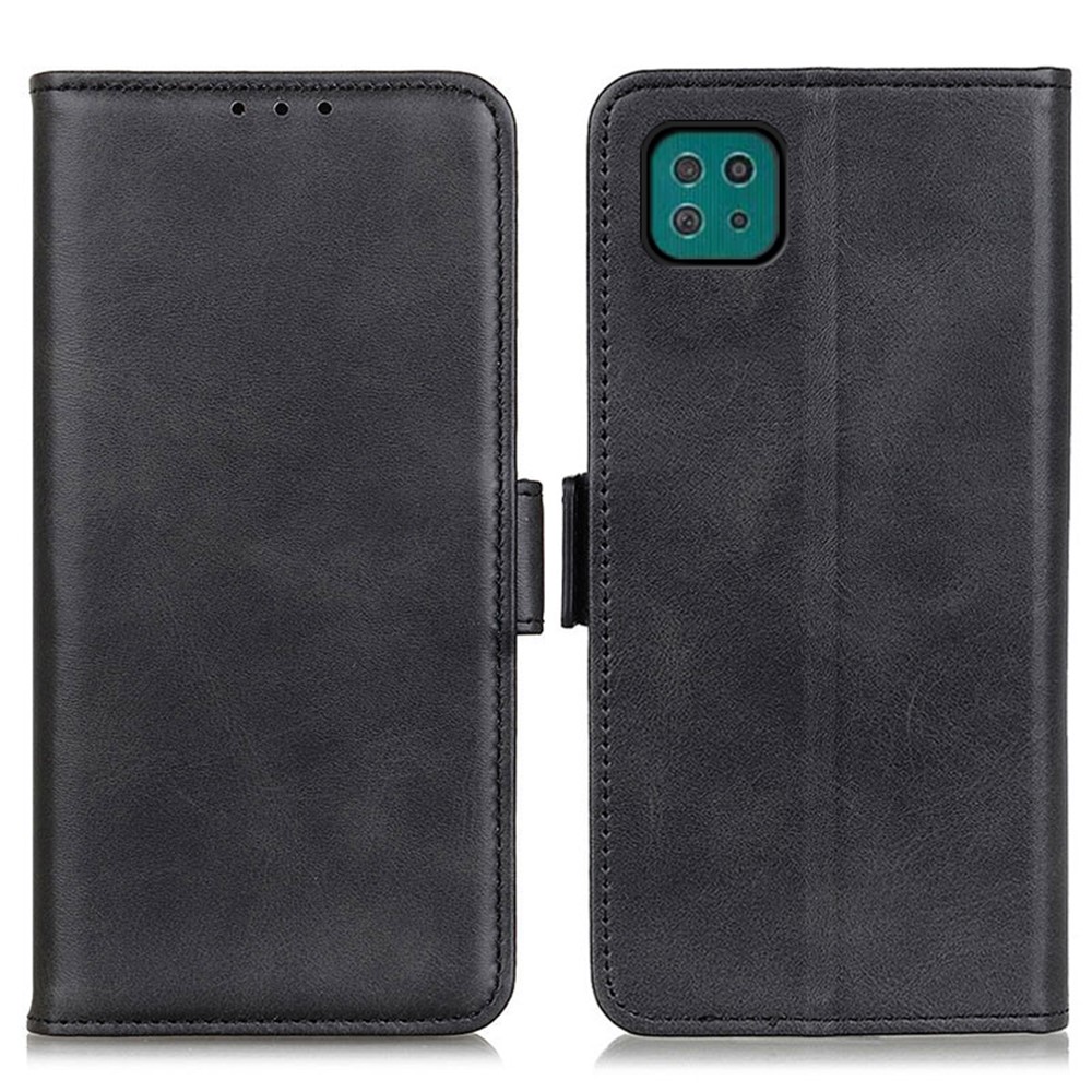 Wallet Stand Leather Phone Case Cover with Magnetic Double Clasp for Samsung Galaxy A22 5G (EU Version) - Black-1
