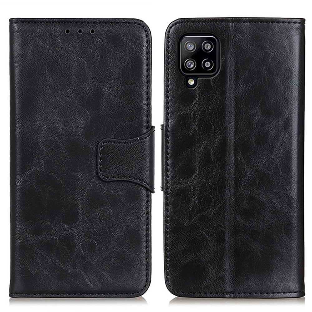 Split Leather Crazy Horse Texture Wallet Stand Design Phone Case Shell for Samsung Galaxy A22 4G (EU Version) - Black-1