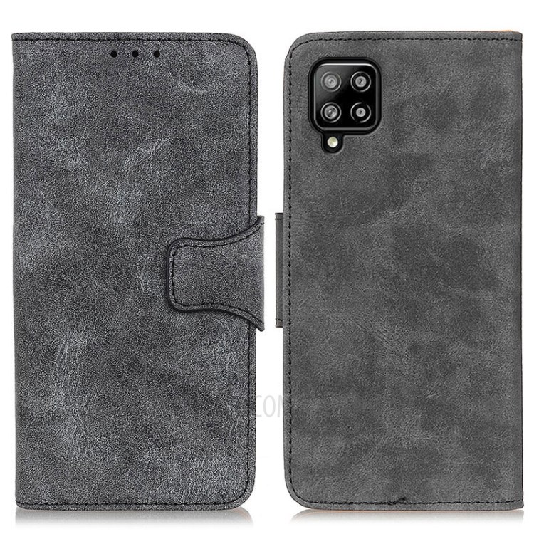 Vintage Style Split Leather Wallet Stand Design Phone Case Shell for Samsung Galaxy A22 4G (EU Version) - Grey-1