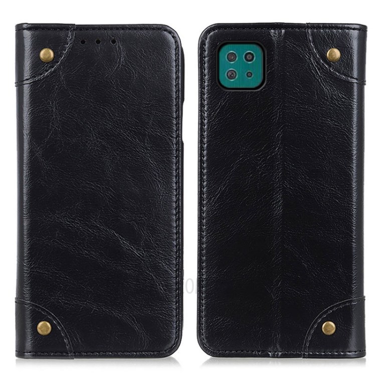 Auto-Absorbed Leather Phone Stand Case for Samsung Galaxy A22 5G (EU Version) - Black-1