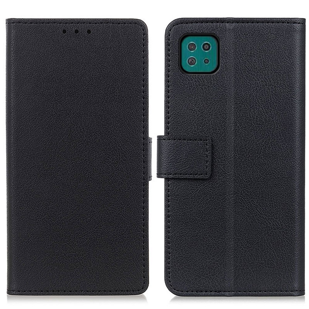 Leather Wallet Folio Phone Casing with Stand for Samsung Galaxy A22 5G (EU Version) - Black-1