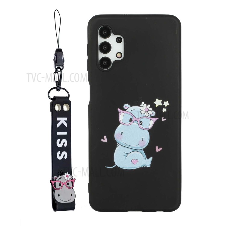 Silicone Strap Design Well-Protected TPU Gel Protective Case with Pattern Printing for Samsung Galaxy A32 5G - Black-1