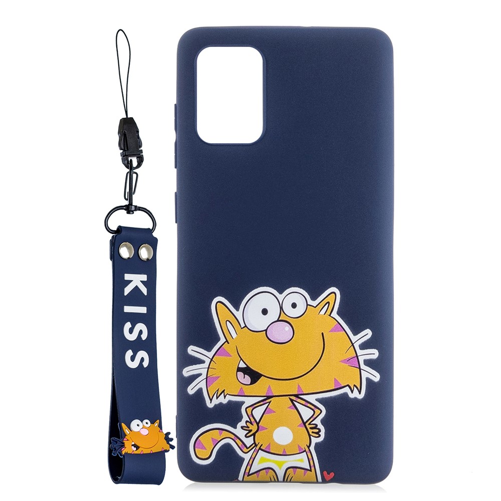 Pattern Printing Well-Protected TPU Gel Protective Case with Silicone Strap for Samsung Galaxy A52 5G - Dark Blue-1