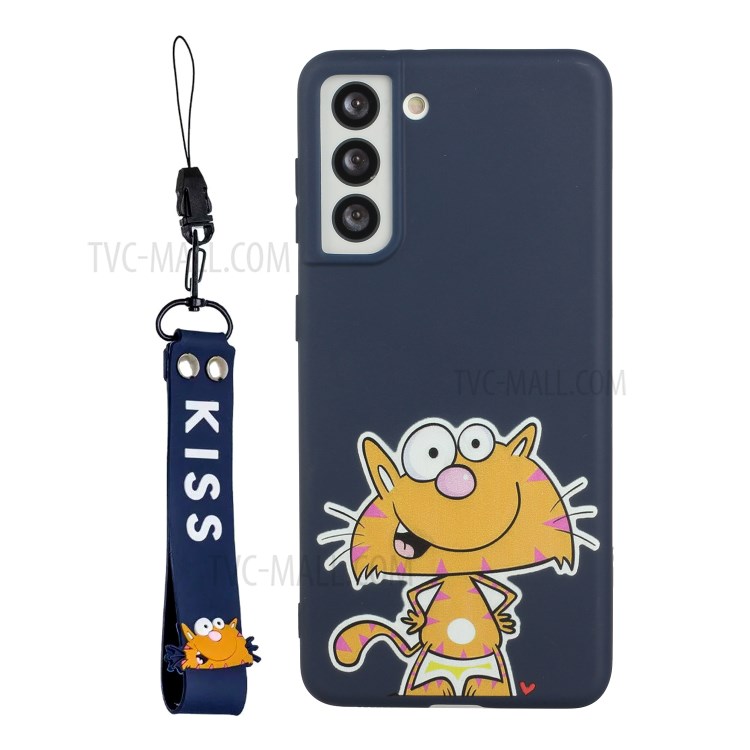 Silicone Strap Design Pattern Printing TPU Gel Protective Case for Samsung Galaxy S21+ 5G - Dark Blue-1