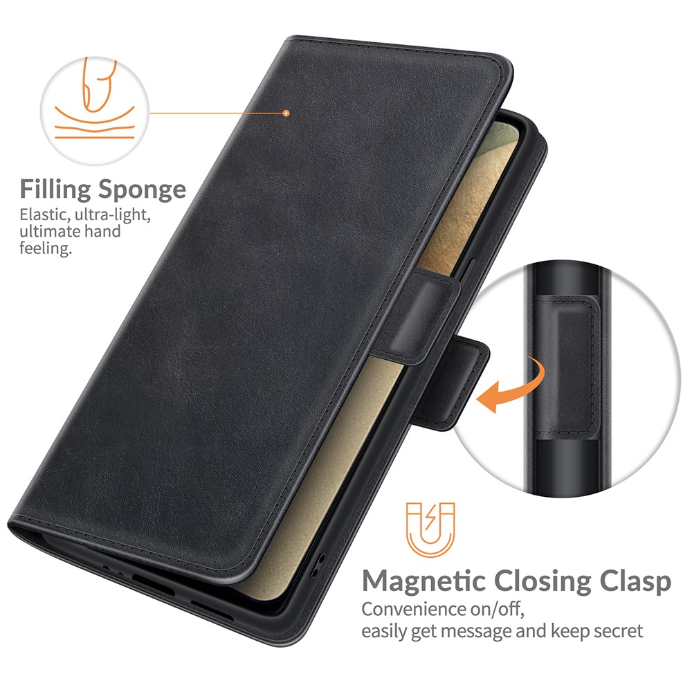 PU Leather Wallet Stand Double Clasp Magnetic Closure Phone Case Shell for Samsung Galaxy A22 4G (EU Version) - Black-6