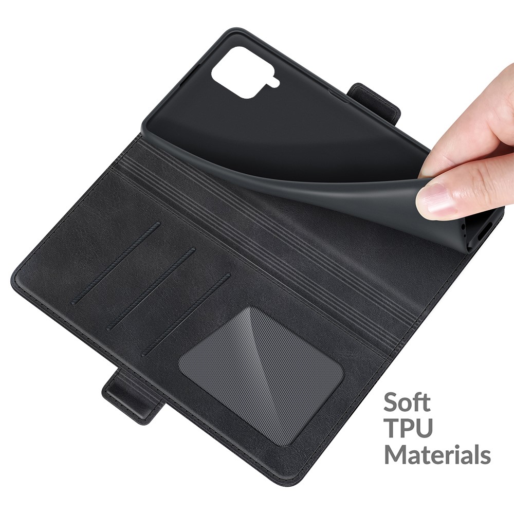 PU Leather Wallet Stand Double Clasp Magnetic Closure Phone Case Shell for Samsung Galaxy A22 4G (EU Version) - Black-7