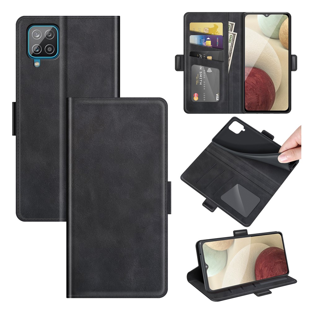 PU Leather Wallet Stand Double Clasp Magnetic Closure Phone Case Shell for Samsung Galaxy A22 4G (EU Version) - Black-8
