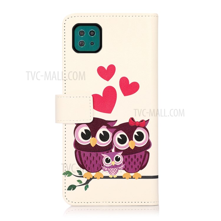 Pattern Printing PU Leather Full-Protection Wallet Stand Phone Case Shell for Samsung Galaxy A22 5G (EU Version) - Owl-3