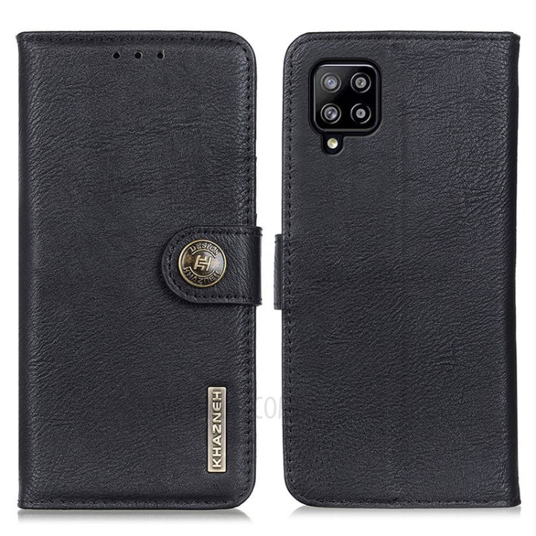 KHAZNEH Wallet Stand Phone Cover Leather Protective Case Shell for Samsung Galaxy A22 4G (EU Version) - Black-1