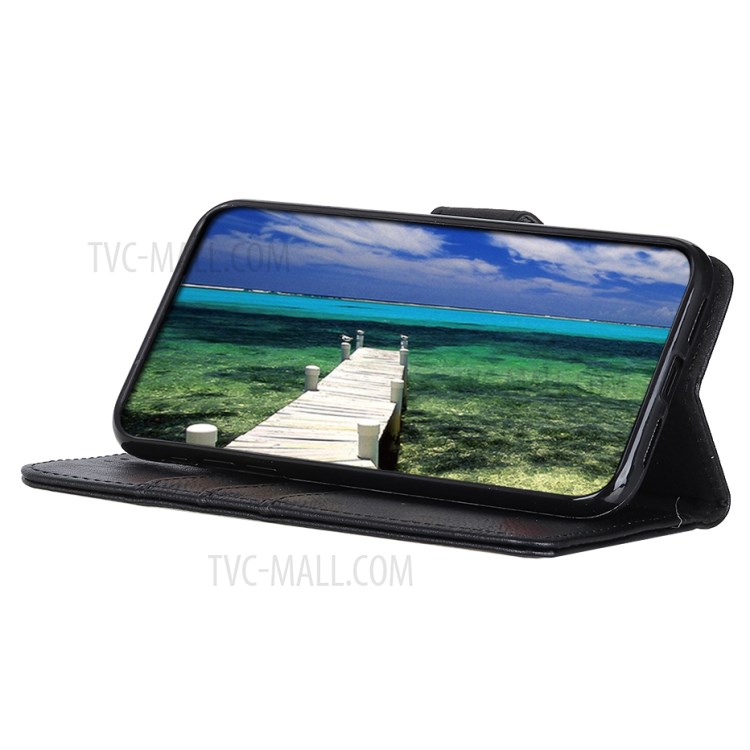 KHAZNEH Wallet Stand Phone Cover Leather Protective Case Shell for Samsung Galaxy A22 4G (EU Version) - Black-4