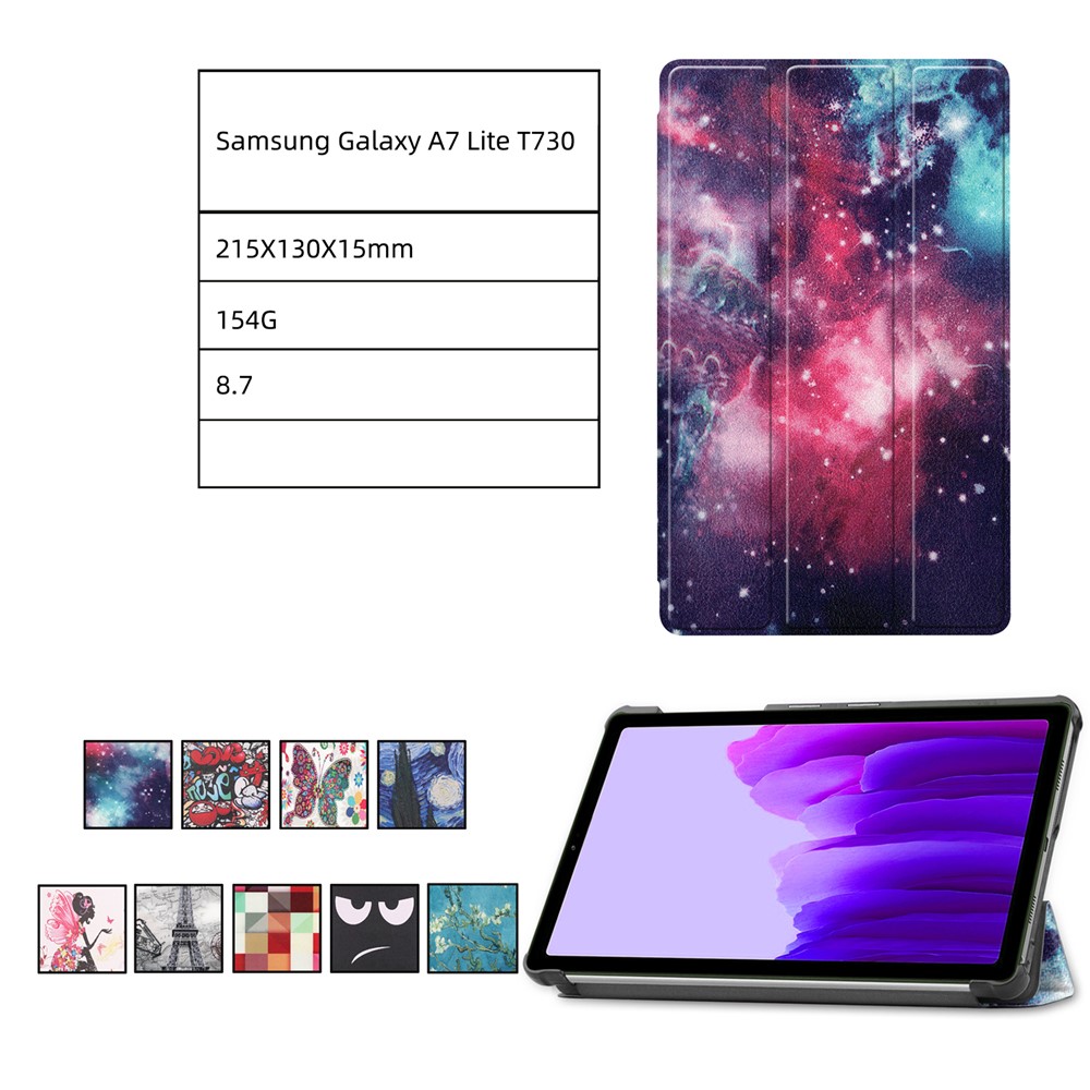 Pattern Printing Three-fold Stand Leather Shell Case Cover for Samsung Galaxy A7 Lite/T220/T225 - Sunset Cloud-9