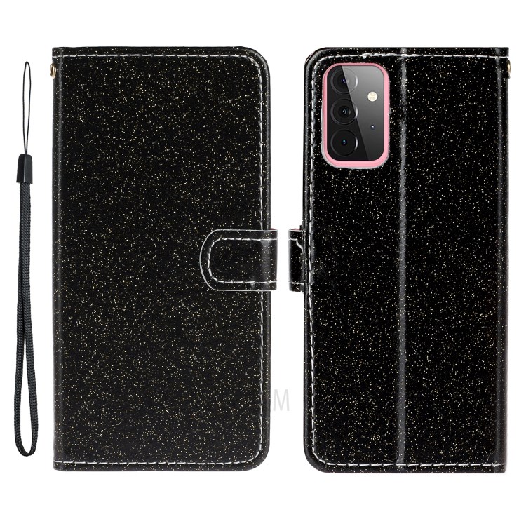 Flash Powder Leather Stand Phone Case with Card Slots for Samsung Galaxy A72 5G/4G - Black-1