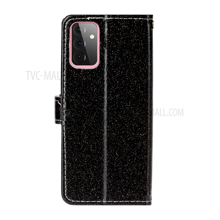 Flash Powder Leather Stand Phone Case with Card Slots for Samsung Galaxy A72 5G/4G - Black-3