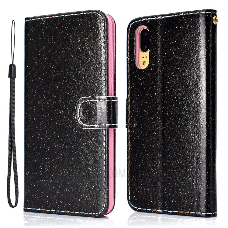 Flash Powder Leather Stand Phone Case with Card Slots for Samsung Galaxy A02 (EU Version) - Black-1