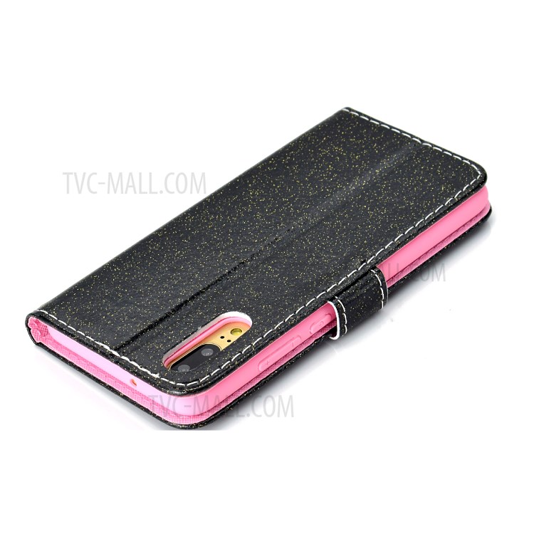 Flash Powder Leather Stand Phone Case with Card Slots for Samsung Galaxy A02 (EU Version) - Black-10