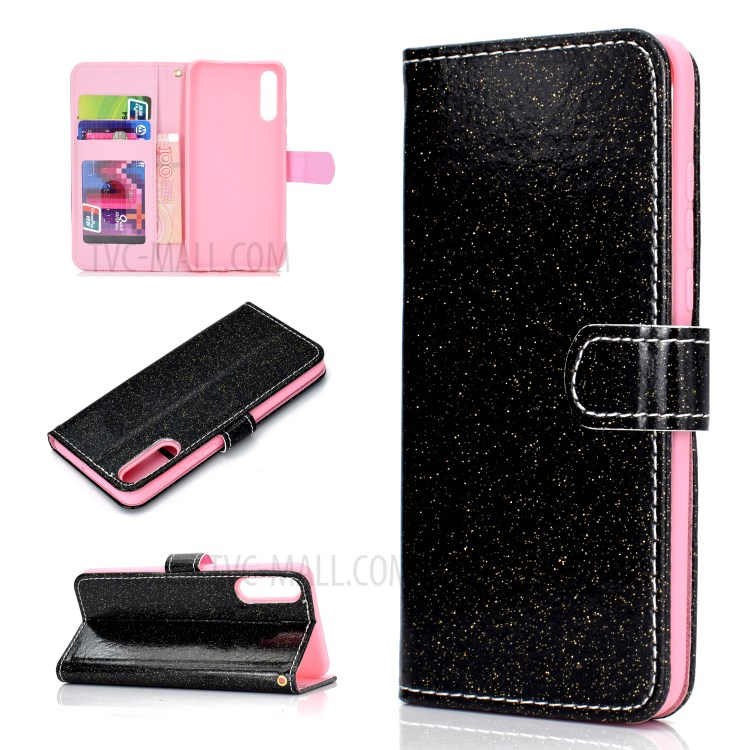 Flash Powder Leather Stand Phone Case with Card Slots for Samsung Galaxy A02 (EU Version) - Black-13