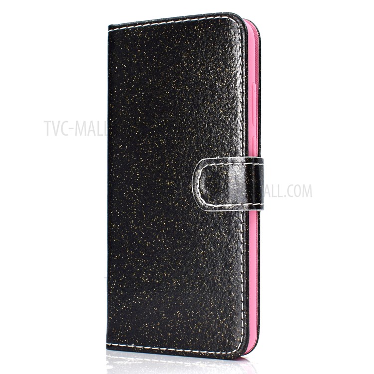 Flash Powder Leather Stand Phone Case with Card Slots for Samsung Galaxy A02 (EU Version) - Black-2