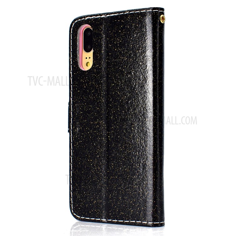Flash Powder Leather Stand Phone Case with Card Slots for Samsung Galaxy A02 (EU Version) - Black-3
