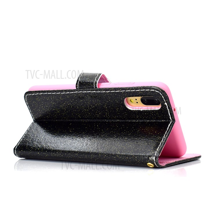 Flash Powder Leather Stand Phone Case with Card Slots for Samsung Galaxy A02 (EU Version) - Black-6