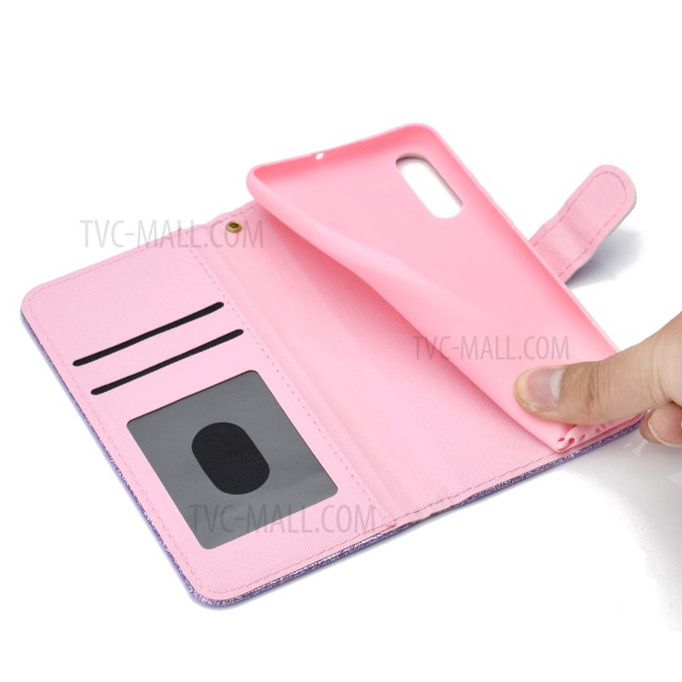 Flash Powder Leather Stand Phone Case with Card Slots for Samsung Galaxy A02 (EU Version) - Black-8