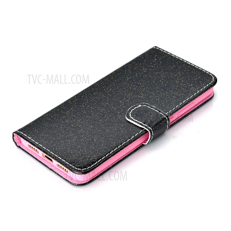 Flash Powder Leather Stand Phone Case with Card Slots for Samsung Galaxy A02 (EU Version) - Black-9