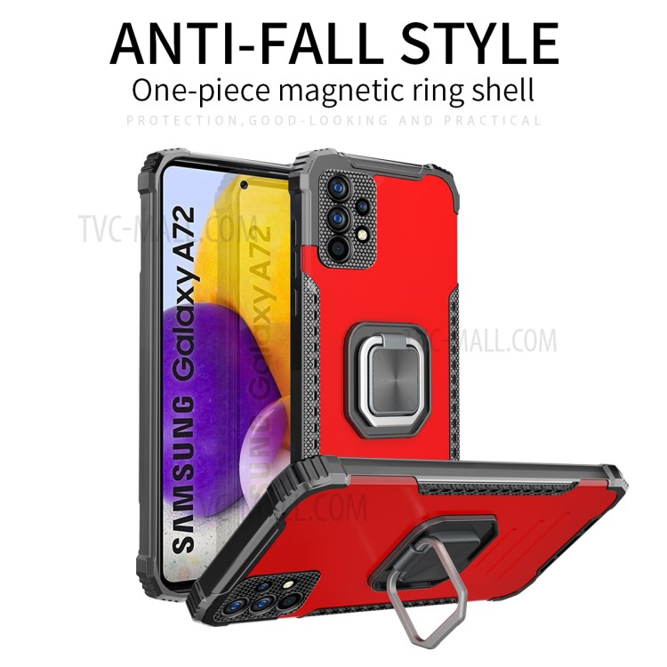 Kickstand Design 2 в 1 Shock -reseep TPU + PC + Metal Combo Hybrid Phone Back Case Для Samsung Galaxy A72 4G/5G - Черный-2