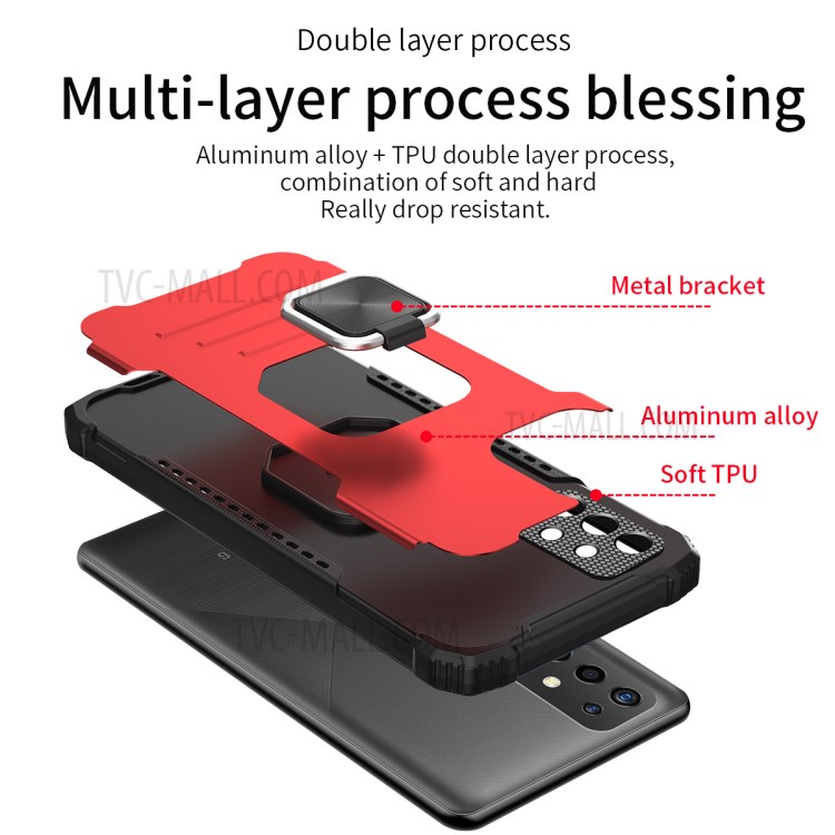 Kickstand Design 2 в 1 Shock -reseep TPU + PC + Metal Combo Hybrid Phone Back Case Для Samsung Galaxy A72 4G/5G - Черный-6