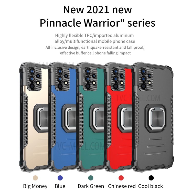 Kickstand Design 2 в 1 Shock -reseep TPU + PC + Metal Combo Hybrid Phone Back Case Для Samsung Galaxy A72 4G/5G - Черный-8