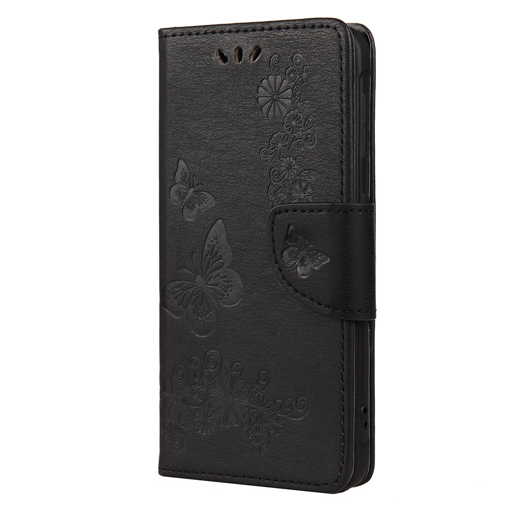 Imprint Butterfly Flower Leather Wallet Case with Stand for Samsung Galaxy Xcover 5 - Black-2