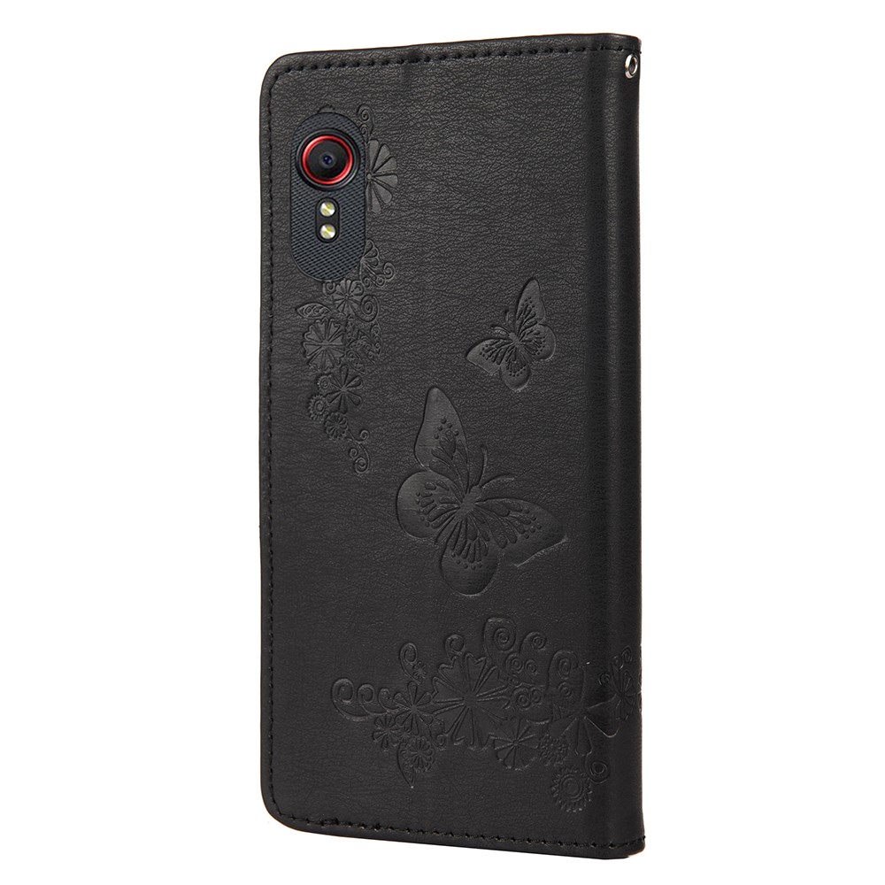 Imprint Butterfly Flower Leather Wallet Case with Stand for Samsung Galaxy Xcover 5 - Black-3