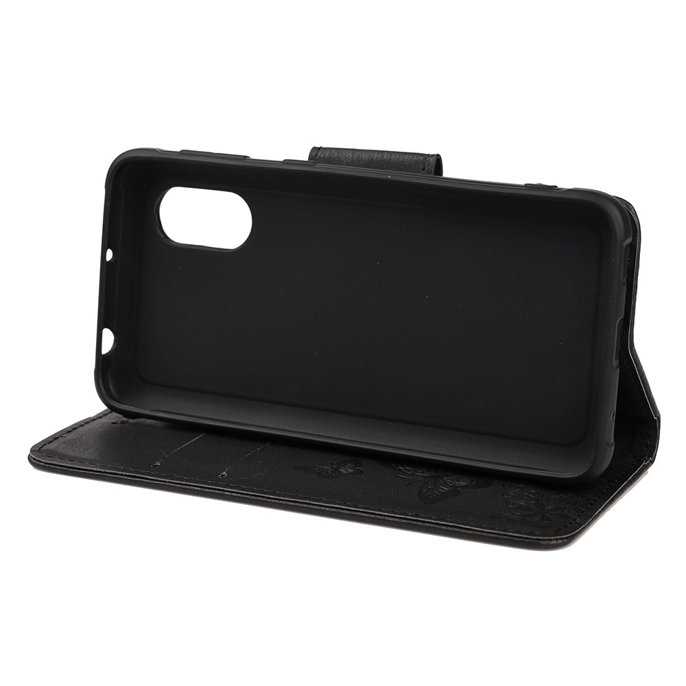 Imprint Butterfly Flower Leather Wallet Case with Stand for Samsung Galaxy Xcover 5 - Black-4