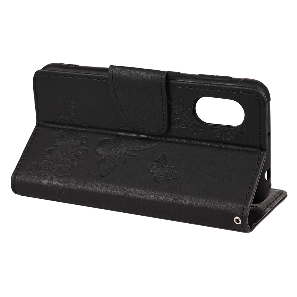 Imprint Butterfly Flower Leather Wallet Case with Stand for Samsung Galaxy Xcover 5 - Black-5