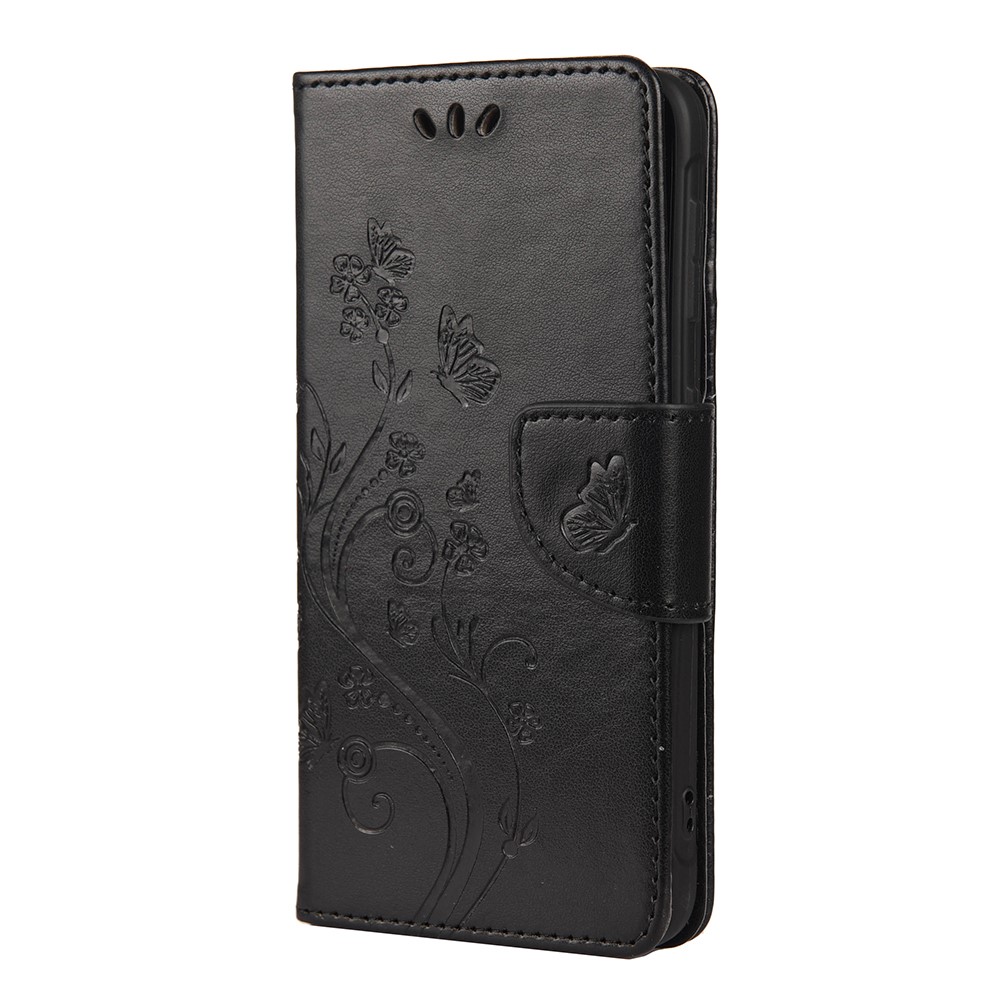 Butterflies and Flower Imprinted Leather Wallet Stand Case for Samsung Galaxy Xcover 5 - Black-2
