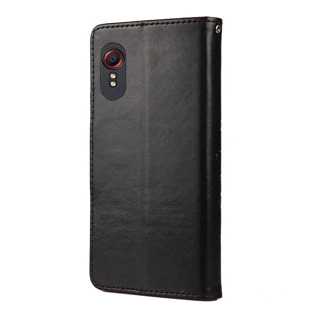 Butterflies and Flower Imprinted Leather Wallet Stand Case for Samsung Galaxy Xcover 5 - Black-3