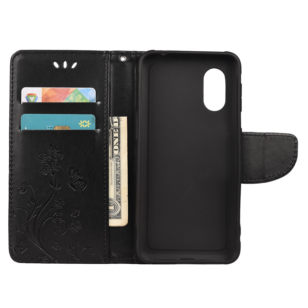 Butterflies and Flower Imprinted Leather Wallet Stand Case for Samsung Galaxy Xcover 5 - Black-6