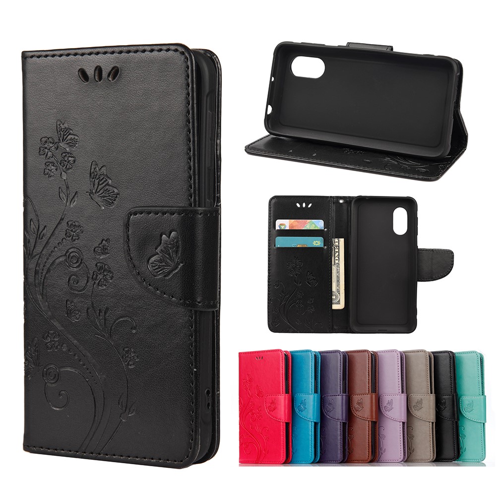 Butterflies and Flower Imprinted Leather Wallet Stand Case for Samsung Galaxy Xcover 5 - Black-7