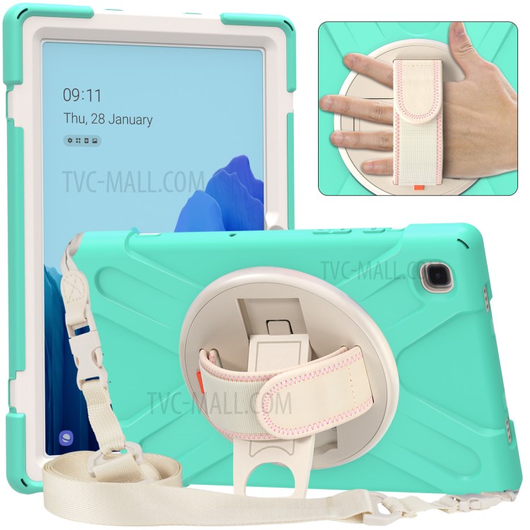 Tablet Cover + Strap + Revolving Kickstand Design with Colorful Rainbow Pattern Design for Samsung Galaxy Tab A7 10.4 (2020) T500/T505/T507/T505N - Cyan-1