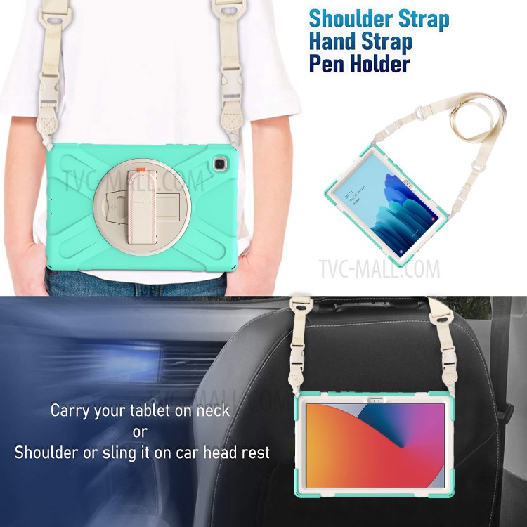 Tablet Cover + Strap + Revolving Kickstand Design with Colorful Rainbow Pattern Design for Samsung Galaxy Tab A7 10.4 (2020) T500/T505/T507/T505N - Cyan-10