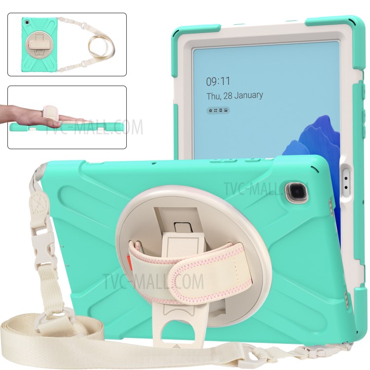 Tablet Cover + Strap + Revolving Kickstand Design with Colorful Rainbow Pattern Design for Samsung Galaxy Tab A7 10.4 (2020) T500/T505/T507/T505N - Cyan-3