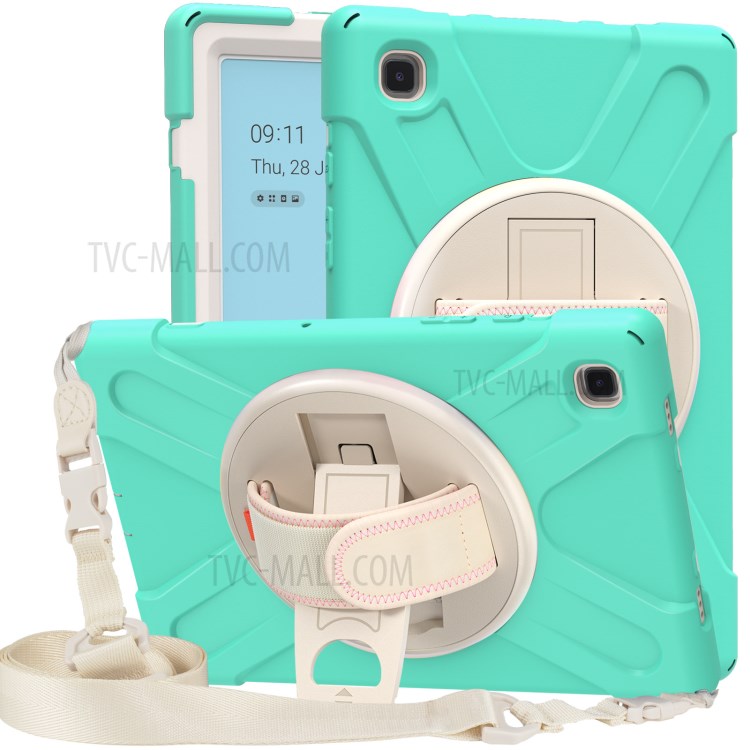 Tablet Cover + Strap + Revolving Kickstand Design with Colorful Rainbow Pattern Design for Samsung Galaxy Tab A7 10.4 (2020) T500/T505/T507/T505N - Cyan-6