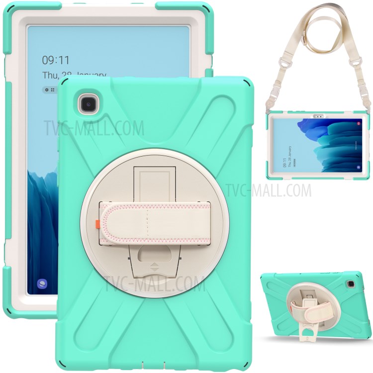 Tablet Cover + Strap + Revolving Kickstand Design with Colorful Rainbow Pattern Design for Samsung Galaxy Tab A7 10.4 (2020) T500/T505/T507/T505N - Cyan-8